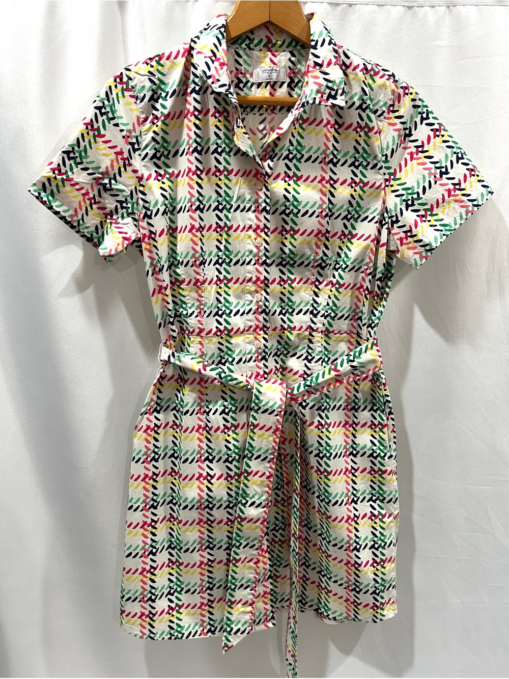 UNTUCKit Imogen White Shirt Dress with Pink, Green, Yellow and Black Plaid